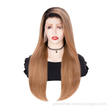 wholesale Black Brown Ombre Straight Transparent Lace Front Wig Virgin Raw Hair Lace Wig Cuticle Align Glueless human hair wig